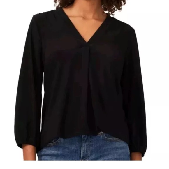 Vince Camuto Women’s Black 3/4 Sleeve V-Neck Comfort Stretch Relaxed Blouse M - Picture 2 of 12